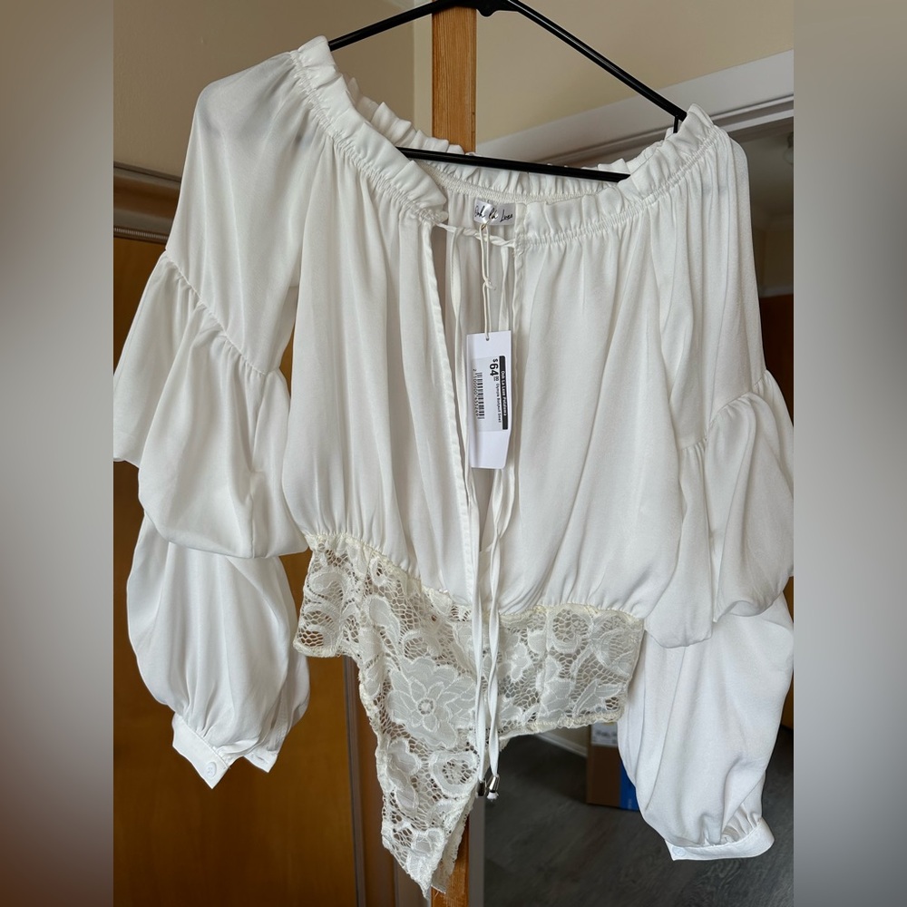White Off-Shoulder Blouse with Lace Detail